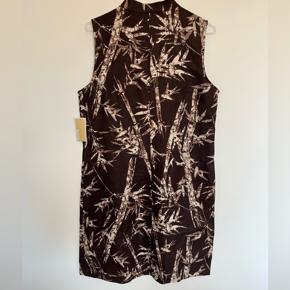 NWT Michael Kors lace up neckline Black and Brown linen Dress size 10 - Picture 5 of 5